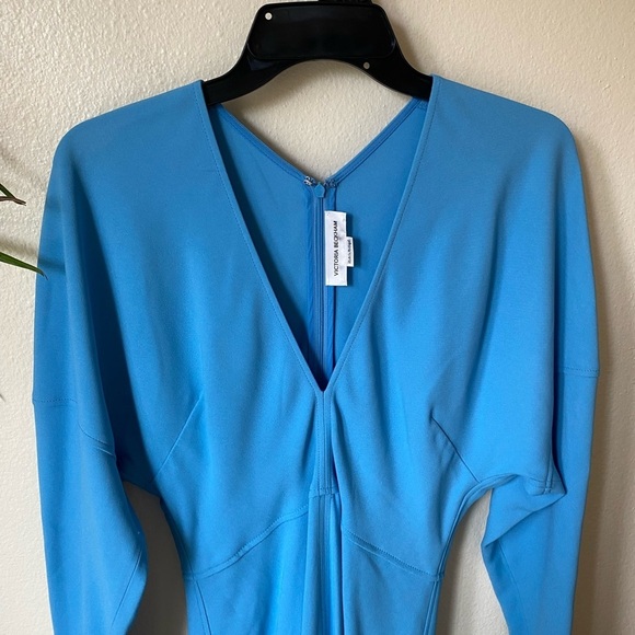 VICTORIA BECKHAM Women’s Crepe Flared Midi Dress in Blue Business Casual Minimal - Picture 3 of 12